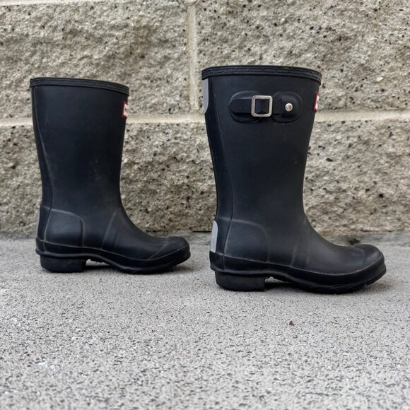 HUNTER Original Tall Rain Boots Kids 13 EU 31 Matte Black High Gum Boot Rubber - Picture 2 of 9